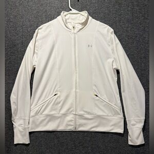 Under Armour Track Jacket Womens XL All White Zip Up Performance Soft Athletic
